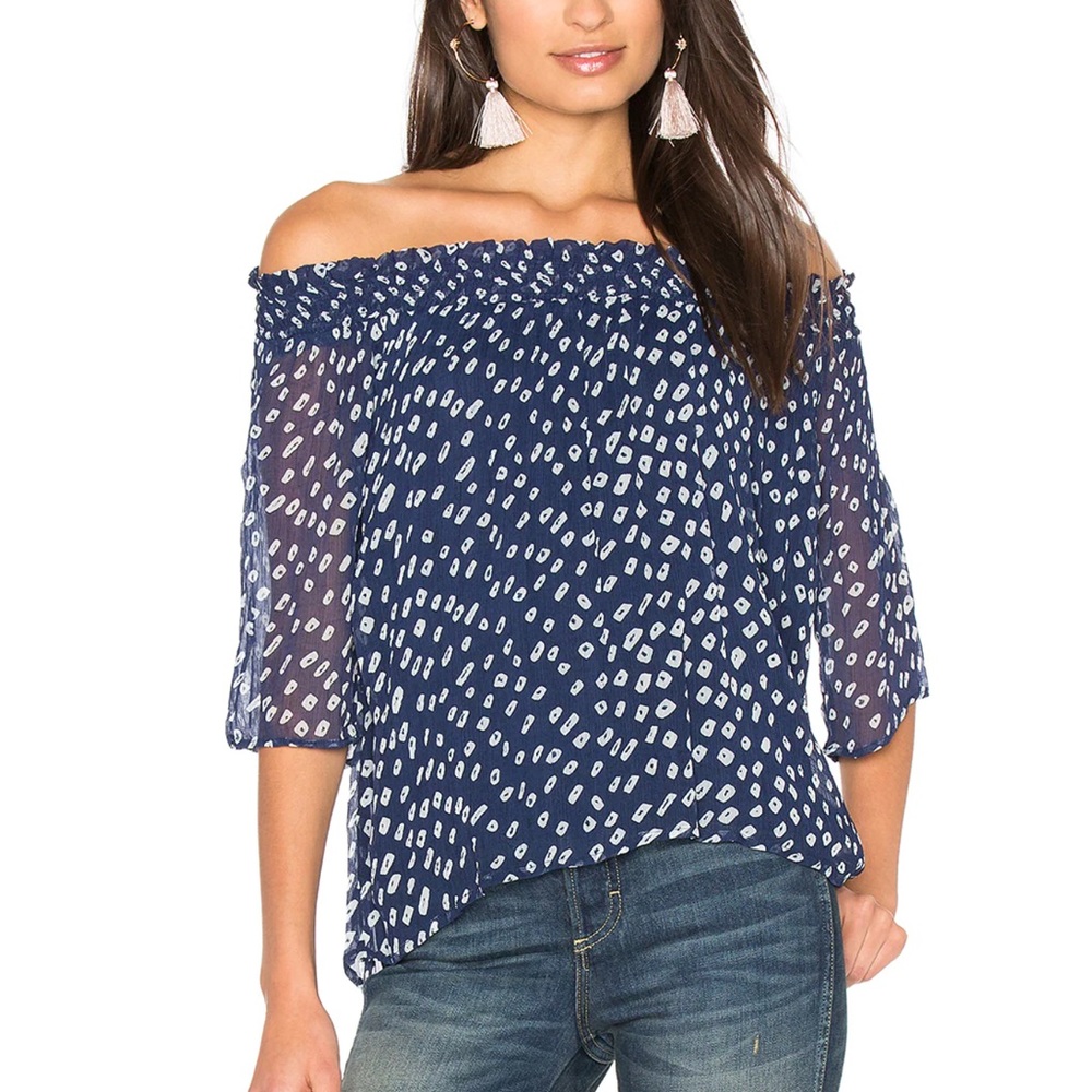 VELVET by Graham & Spencer Vida Off-the-Shoulder Top Blouse - Blue White | Small